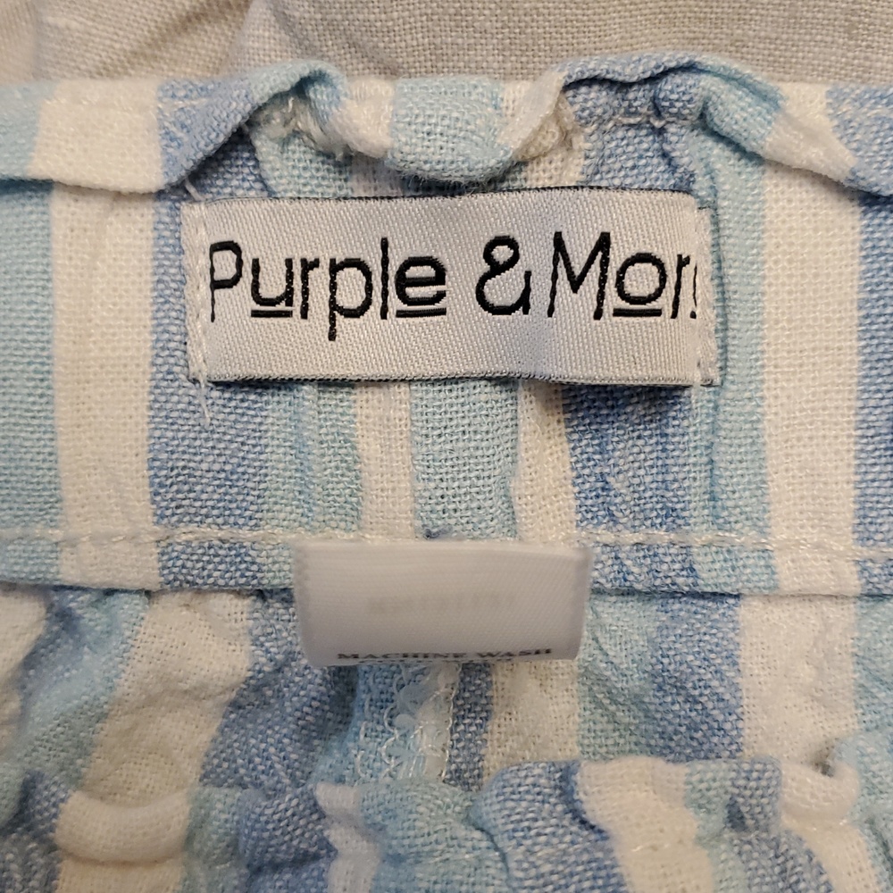 Purple & More Linen Blend Blue And White Striped Pants, Size XL - Picture 5 of 8